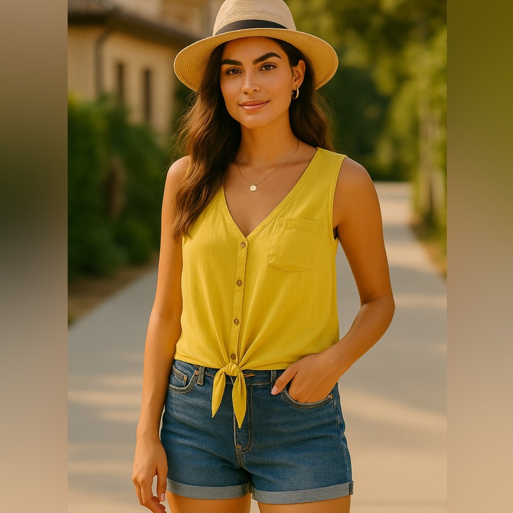 Sunny Yellow Sleeveless Tie-Front Top